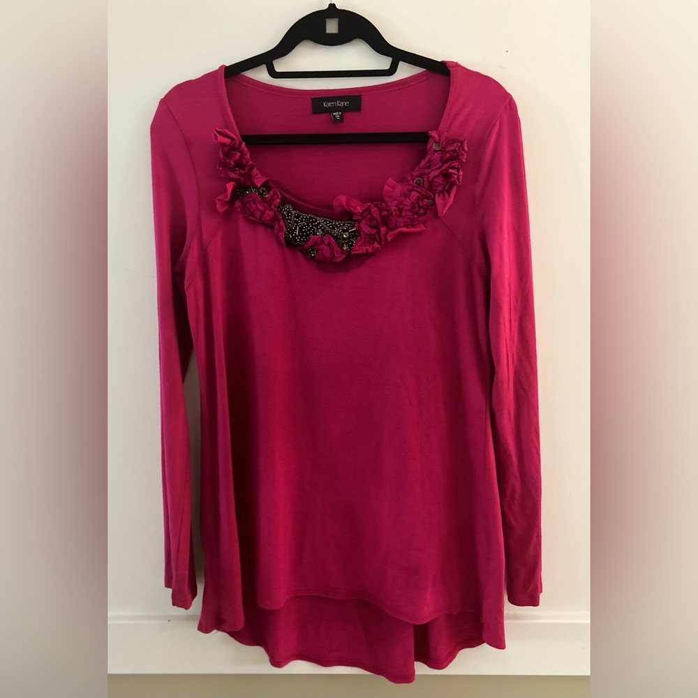 Karen Kane Pink Long Sleeve Top with black embellishments